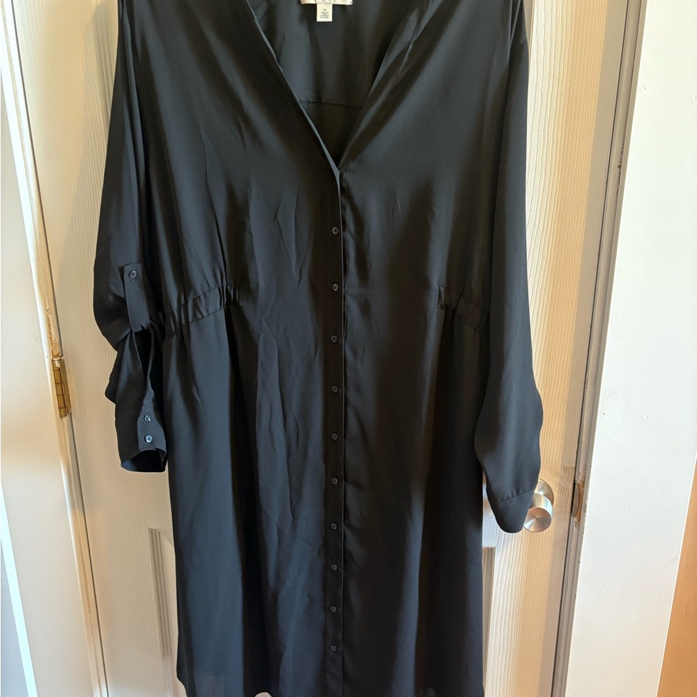 Sejour Charcoal Button-Up Long Sleeve Dress